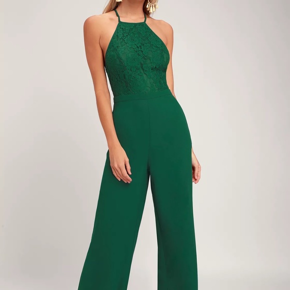 Lulus Pants - Green Lace Backless Jumpsuit